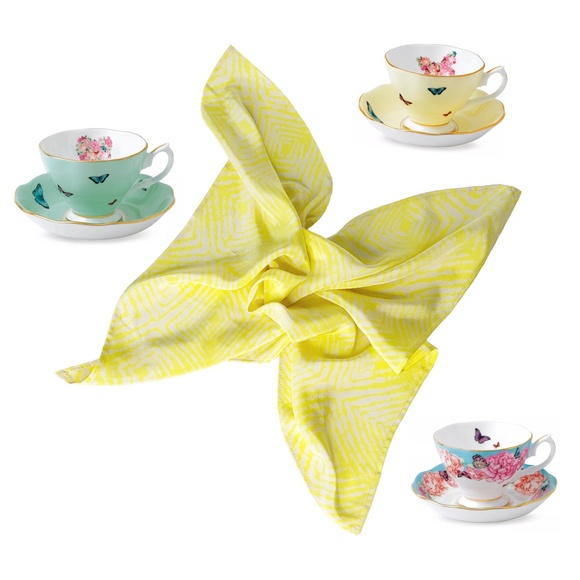 NWT SILKLETTE Soleil 100% Fine Silk Kerchief Scarf YELLOW/WHITE - Picture 4 of 9